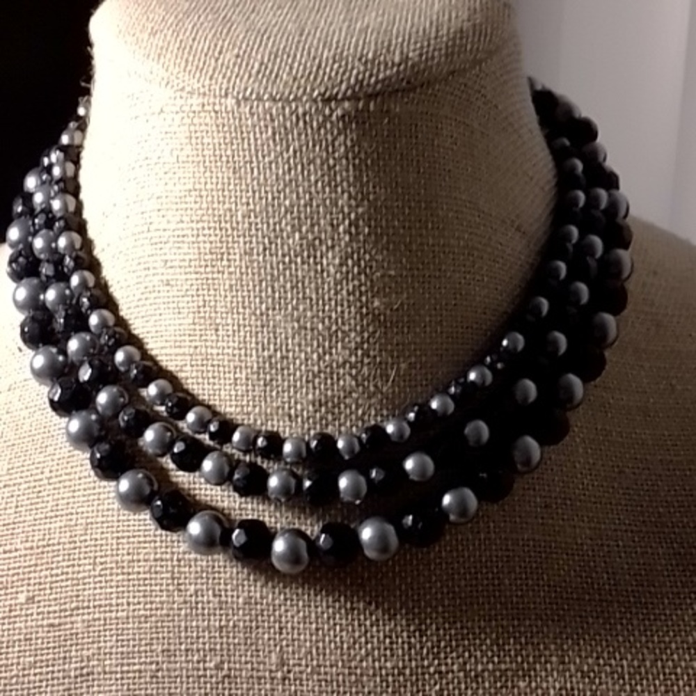 Black and Grey three strand necklace